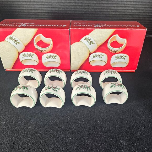 Set of 8  2 Boxes of 4 Christmastime Nikko Napkin Rings With Holly/Berry Design - Picture 7 of 10
